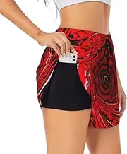 [GaxfjRu] Red Flower Vortex Spiral Print Women's Running Shorts High Waisted Running Shorts Pocket Sporty Gym Elastic Short