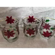 Set of 3 Hand-Painted Poinsettia Glass Candle Holders Christmas Holiday Decor