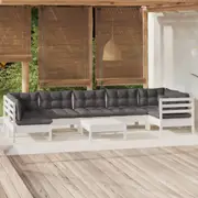 vidaXL 8 Piece Garden Lounge Set with Cushions White Pinewood