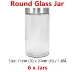6 x Airtight Large Cylinder Glass Jar 1.65L Food Storage Container Canister