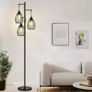 Dimmable Floor Lamp, 3 x 800LM LED Edison Bulbs Matte Black-70 inches