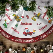 Custom Baby Christmas Tree Skirt, Christmas Construction Vehicles Tree Skirt