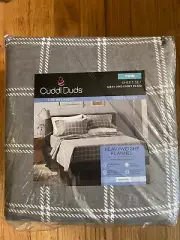 Cuddl Duds Flannel Sheet Set (3 Piece) Twin Size - Gray And Ivory Plaid