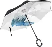 Double Layer Inverted Umbrella Cars Reverse Umbrella Watercolor Fox Forest Landscape Windproof UV Proof Travel Outdoor Umbrella