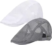 [Ztexkee] Mens Breathable Newsboy Cap Mesh Summer Hat Newsboy Beret Ivy Cap Cabbie Flat Cap Adjustable for Women Men