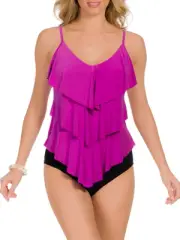 New Magicsuit Miraclesuit Tankini Rita 10 Tiered Ruffled 2 PC Slimming Purple