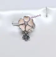 Pandora Poetic Blooms Flowers Charm S925ALE Pink Enamel Clear CZ NEW 791827EN40