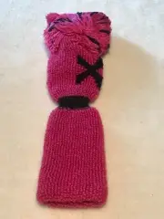 Vintage Knit Pom Pom Old Style X Fairway Wood Headcover Pink Black NEW