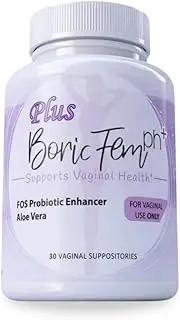 Boric Acid Vaginal Suppositories Plus Aloe Vera & FOS Probiotic Enhancer 800mg/, 30 Count All Natural Made in USA