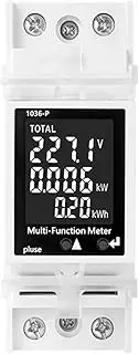 Daseeme Din Rail Mounted Circuit Breaker Meter 85-265V 63A Voltmeter Digital Current and Voltage Meter Multifunctional Voltage Current Power Electricity Frequency Factor Detector LCD Display with Powe
