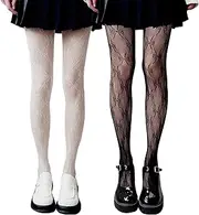 [YTJYZB] Women's High Waist Knitted Tights Black White Fishnet Patterned Thick Stockings Transparent Pantyhose Sexy Lace Leggings