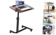 Overbed Table Height Adjustable with Tilting Desktop Bed Side Black+walnut