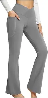 [Generic] Women's Work Bootcut Yoga Pants High Waisted Crossover Flare Leggings Bootleg Casual Yoga Pants with Pockets