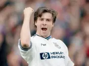 Nicola Berti of Tottenham Hotspur celebrates after scoring the fir- Old Photo