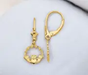14k Yellow Gold Polished Textured back Irish Claddagh Celtic Trinity Knot In
