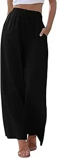 [Generic] Women's Linen Palazzo Pants Elastic High Waist Drawstring Wide Leg Yoga Pant Comfy Loose fit Lightweight Casual Pants