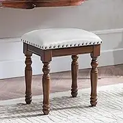 Vanity Bench Stool with Leather Cushion, Makeup Stools with Solid Wood Carving Legs, Upholstered Seat Home Chairs Tufted Ottoman Bench for Bedroom Living Room(30x40x45cm(12x16x18in), Beige2)