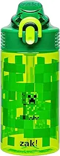 Zak Designs Sage Minecraft Water Bottle For School or Travel, 16oz Durable Plastic Water Bottle With Straw, Handle, and Leak-Proof, Pop-Up Spout Cover (Creeper)
