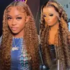 13x6 Highlight Ombre Lace Front Wig Human Hair Deep Wave Lace Front Wig For W...
