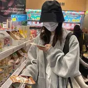 Plain Zip Oversized Hoodie Light Gray - L