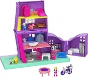[Polly Pocket] Doll House with Micro Doll, Toy Bike & Furniture Accessories, Transforming Pollyville Pocket House Playset