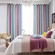 USTIDE Blackout Curtains Stars Cut Out Curtains for Living Room Nursery Girls Kids Bedroom Rainbow Drapery with Eyelet, 2 Panels 52" W x 72" L (132x183cm) Blue Purple Draperies
