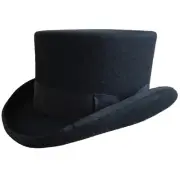 Black Wool Felt Low Short Top Hat Victorian Topper Hats for Women Men 6 7/8