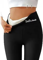 [Generic] Soft Clouds Fleece Leggings, Casual Warm Winter Solid Pants for Women Winter (3XL,Black)