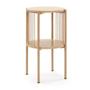 Avayah Round Side Table with shelf 39W x 65H Oak Woodgrain