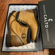CALTO T5100 3.2 Inches ElevatorHeight Increase Tan Lace Up Ankle Men Boots 6.5US