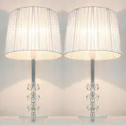 2x Glass & Ribbon Shade Bedside Lamps Silver 45cm