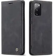 QLTYPRI Vintage Leather Wallet Case for Samsung Galaxy S20 FE 5G, Shockproof Flip Folio Case with Card Slot, Magnetic Closure - Black