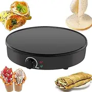 Electric Crepe Maker, 1000W New Electric Frying Pan with Temperature Adjustable, 30cm Non Stick Electric Hotplate Mini for Crepes, Blintz, Chapati, Pizza, Bread, Fried Eggs, Taco