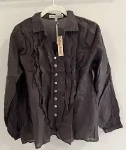 NWT Sundance Catalog JP And Mattie Ruffled Espresso Brown “Alexie Shirt” XS $138