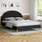 ALFORDSON Bed Frame Base Queen Size Basel Series with Bed Head, Mattress Topper Platform Foundation with Linen Fabric Upholstery for Bedroom, Fabric Charcoal