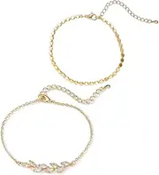[kitudaty] Pack of 2 Anklets for Women, Petite Adjustable Anklets, Foot Jewellery in Gold, Beach Anklets, Layered Waterproof, Gifts for Women, Mother, Girls, Friends, Daughter, Girlfriend, Copper
