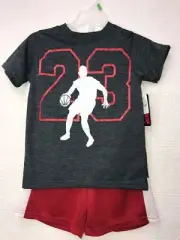Crunch Time Boy's Graphic Tee with Shorts, Red/Gray, XS (4-5)