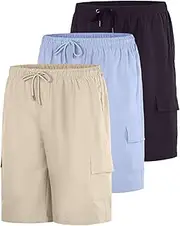 [Real Essentials] 3-Pack: Boy's Swim Board Short Trunks with Cargo Pockets Beach UPF Swimwear Surf Swimming Shorts
