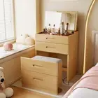 Rubberwood Dressing Table Bedside Tables 2-in-1 Set with Mirror