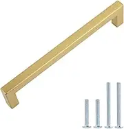 Amazon Basics Modern Square Cabinet Pull Handle, 13.69 CM Length (12.7 CM Hole Center), Golden Champagne, 10-pack