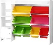 Keezi Kids Toy Box, Children Toys Storage Activity Centre Furniture Multifunctional Play Living Room Bedroom Decor, Particle Board 3 Tier Organiser Bookshelf Removable Plastic Bin Multicoloured