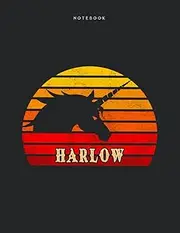 Notebook Harlow Personalized Name Retro Unicorn Design Cover Lined Journal: 110 Pages - Large 8.5x11 inches (21.59 x 27.94 cm), A4 Size