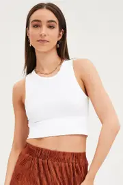 White Tank Top Sleeveless Crew Neck Seamless - Size XS, Women's Tank