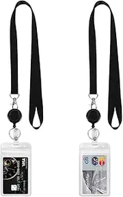 Aieve 2 Pack Retractable id Badge Holder with Lanyard, Clip Reel Vertical Quick Release and Safety，Retractable Badge Carabiner Reel Clip with Waterproof ID Cards Holders