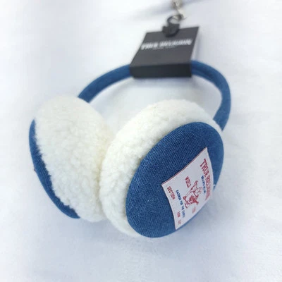True Religion Womens Earmuffs Blue Denim Buddha Patch NWT