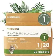 Ecoriginals - 28 Eco Newborn Plus Nappies - Baby Nappies Size 1 with 100% Plant-based Layers, Disposable & Hypoallergenic Baby Essentials for Newborn - Secure Fit Baby Nappies (3.5-6Kg), 1 Pack