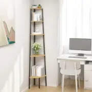 Light Brown Black 5 Tier Corner Shelf Space Saving Display Unit 180 cm Tall
