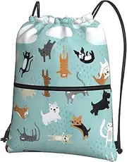 EdWal Raining Cats & Dogs Print Drawstring Backpack Gym Bags Sports Bags With Zipper Pocket For Travel Beach, Black, One Size