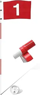 KINGTOP Professional Golf Pin Flag, Practice Putting Green Flagstick Hole Cup Set, Indoor/Outdoor, Portable 5-Section Design, Solid Red Flag Numbered #1, Both 71-inch