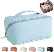 [MINGRI] Large Capacity Travel Cosmetic Bag for Women,Makeup Bag Travelling PU Leather Cosmetic Bag Waterproof,Multifunctional Storage Travel Toiletry Bag Skincare Bag, Blue, Fashionable
